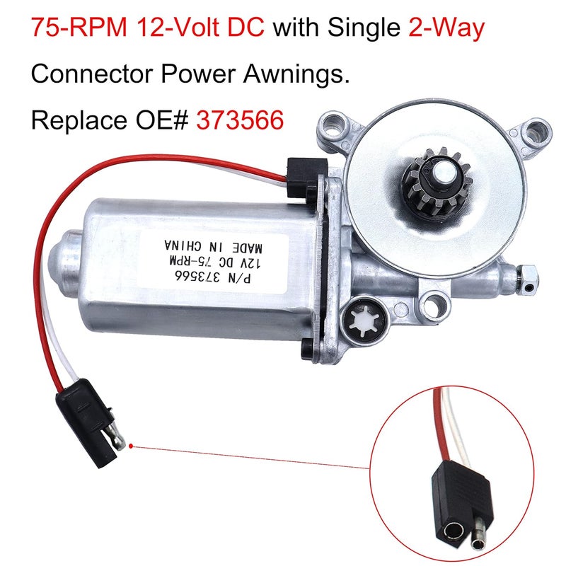 MOCW 373566 RV Power Awning Motor Replacement Universal 75-RPM 12-Volt DC with Single 2-Way Connector Power Awnings Compatible with Solera Power Awnings Motor - Image 2